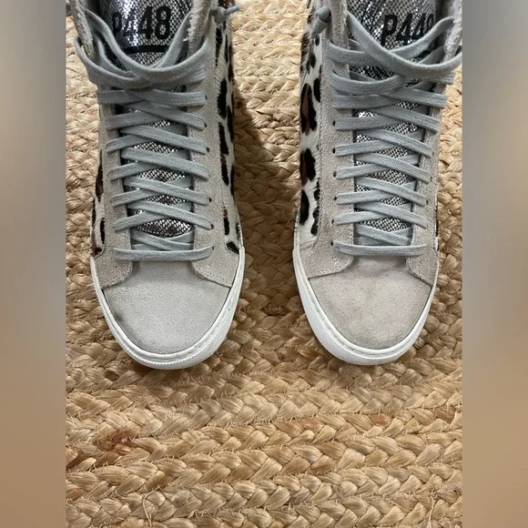 P448 You Can Surf Later Calf Hair Leopard Print Suede High Top Sneakers Size 39 - Picture 5 of 10